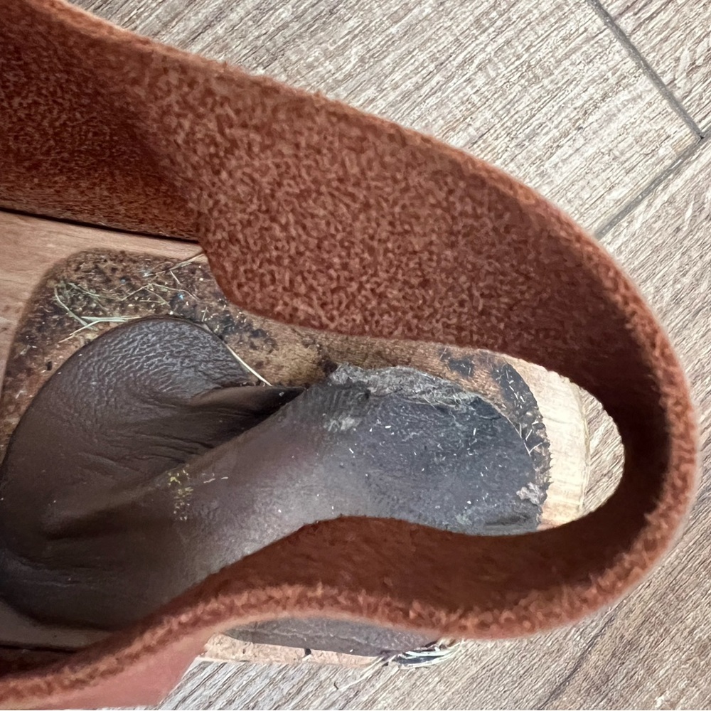 MIA Brown Leather Sandals with Buckle Wooden Clogs - Picture 6 of 7